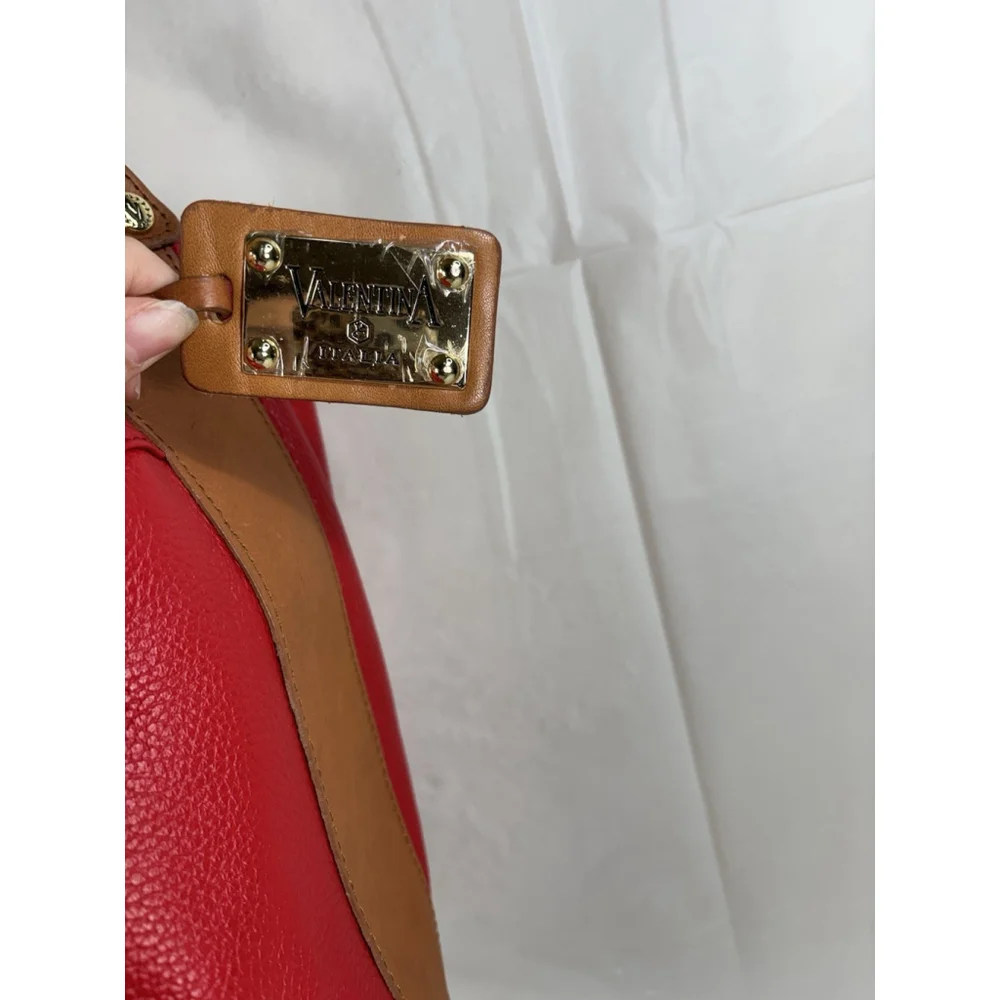 VALENTINA Red tan Leather convertible bucket bag hobo